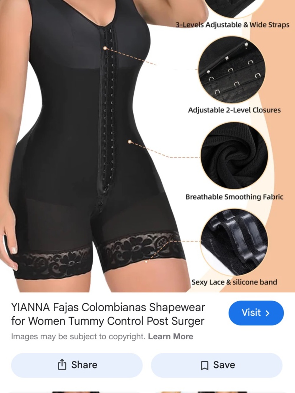 YIANNA Tan Lace-Trim Tummy Control Bodysuit Shapewear New Tags Is Missing